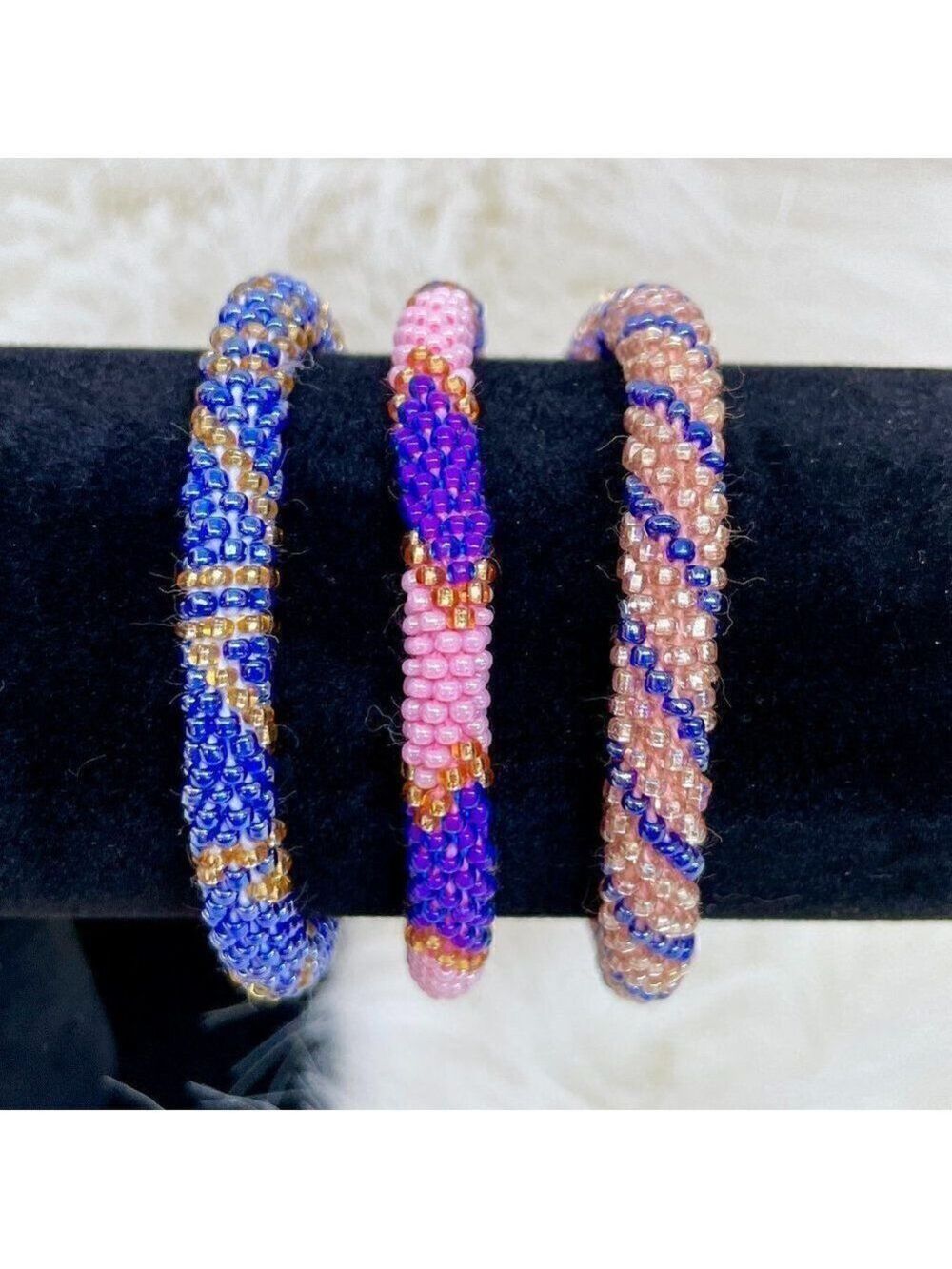 HAND CRAFTED in Nepal Beaded Bracelets (set of 3) PURP2